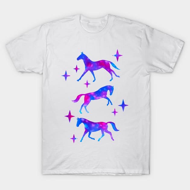 Nebula Watercolor Horses (White Background) T-Shirt by illucalliart